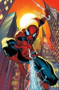 Spider-Man shooting his webbing.