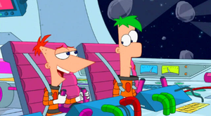 Phineas and Ferb in a spaceship they built. Ph...