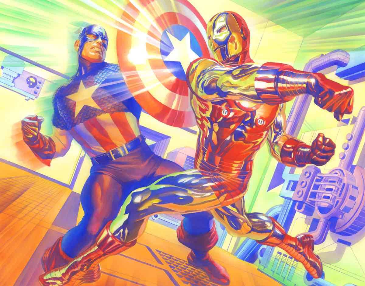 Captain America vs. Iron Man by Alex Ross after Jack Kirby from Tales of Suspense #58