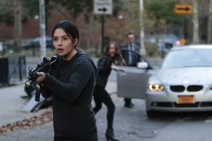 "The Day the World Went Away" -- Finchs number comes up when a fatal error blows his cover identity and sets off a deadly series of escalating encounters with Samaritans operatives, on the 100th episode of PERSON OF INTEREST, Tuesday, May 31 (10:00  11:00 PM ET/PT) on the CBS Television Network. Pictured L-R: Sarah Shahi as Sameen Shaw, Amy Acker as Root, and Michael Emerson as Harold Finch Photo: Giovanni Rufino/Warner Bros. Entertainment Inc. ©2016 WBEI. All rights reserved.